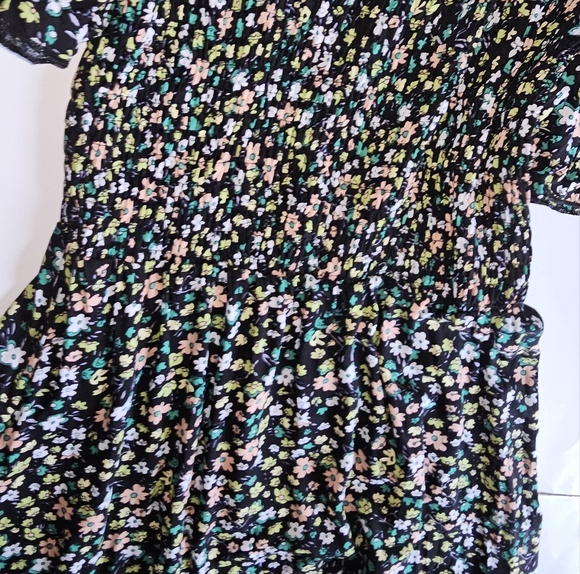 Printed Floral Midi Dress Square Collar Puff Sleeve - Picture 4 of 6